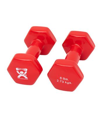 CanDo Vinyl Coated Dumbbell, Red (6 lb), Pair