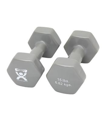 CanDo Vinyl Coated Dumbbell, Silver (15 lb), Pair