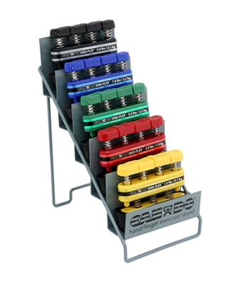 CanDo Digi-Flex hand exerciser - set of 5 (yellow, red, green, blue, black), with metal rack