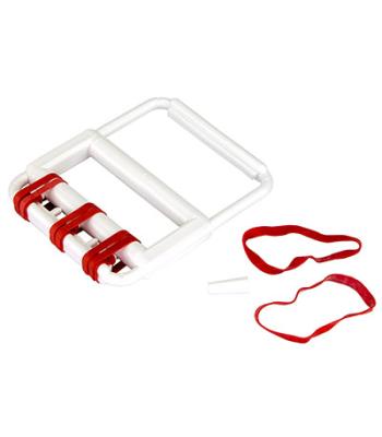 CanDo rubber-band hand exerciser, with 5 red bands