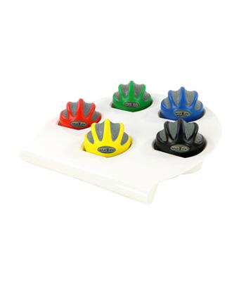 CanDo Digi-Squeeze hand exerciser - Small - set of 5 pieces (yellow, red, green, blue, black), with rack