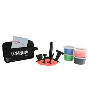 Puttycise Theraputty tool - 5-tool set with 4 x 1 lb putties, difficult (red-black), with bag
