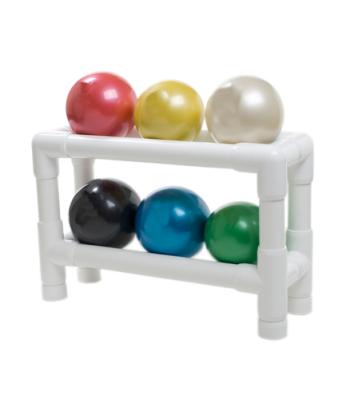TheraBand Soft Weights ball - 6-piece set (1 each: tan, yellow, red, green, blue, black), with 2-tier rack