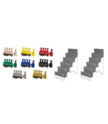 Digi-Flex Thumb - Set of 8 (1 each: tan, yellow, red, green, blue, black, silver, gold), with 2 metal stands