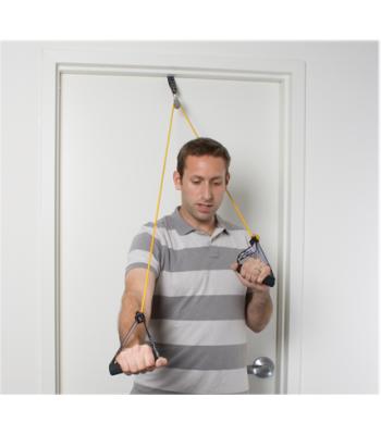 CanDo shoulder pulley with exercise tubing and handles, Yellow - x-light