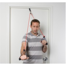 CanDo shoulder pulley with exercise tubing and handles, Red - light