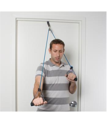 CanDo shoulder pulley with exercise tubing and handles, Blue - heavy