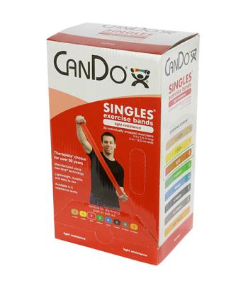 CanDo Low Powder Exercise Band - box of 30, 5' length - Red - light