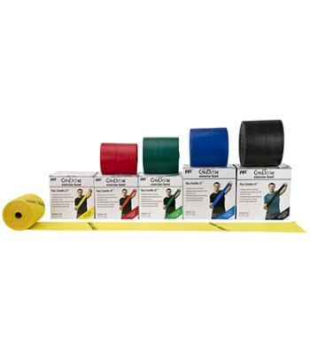 CanDo Low Powder Exercise Band - 50 yard rolls, 5-piece set (1 each: yellow, red, green, blue, black)