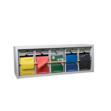 CanDo Dispens-a-Band exercise band rack, wood, 5 rolls, INCLUDING: 5 x 100 yard CanDo Perf 100 low powder set (yellow, red, green, blue, black)