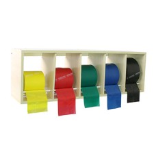 CanDo exercise band rack, plastic, 5 rolls, INCLUDING: 5 x 50 yard CanDo low powder set (yellow, red, green, blue, black)