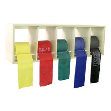 CanDo exercise band rack, plastic, 5 rolls, INCLUDING: 5 x 50 yard CanDo AccuForce low powder set (yellow, red, green, blue, black)