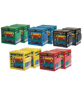 CanDo Low Powder Exercise Band - Twin-Pak - 100 yard - 5 color set (2 x 50 yard boxes of each color: Yellow, Red, Green, Blue, Black)