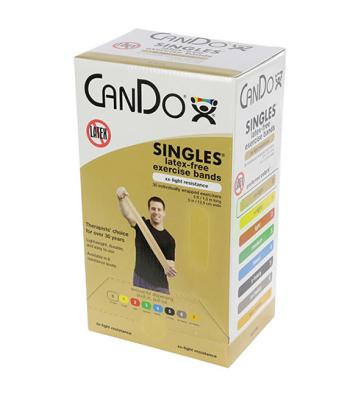 CanDo Latex Free Exercise Band - box of 30, 5' length - Tan - xx-light