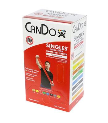 CanDo Latex Free Exercise Band - box of 30, 5' length - Red - light