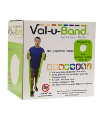 Val-u-Band Resistance Bands, Dispenser Roll, 50 Yds., Lime-Level 3/7, Latex-Free