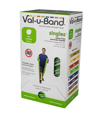 Val-u-Band Resistance Bands, Pre-Cut Strip, 5', Lime-Level 3/7, Case of 30, Latex-Free