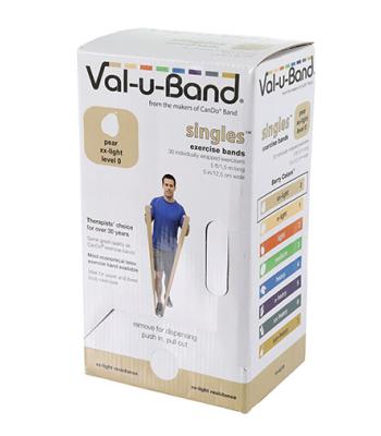 Val-u-Band Resistance Bands, Pre-Cut Strip, 5', Pear-Level 0/7, Case of 30, Contains Latex