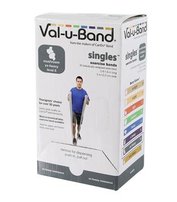 Val-u-Band Resistance Bands, Pre-Cut Strip, 5', Mushroom-Level 6/7, Case of 30, Contains Latex