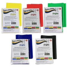 Sup-R Band Latex Free Exercise Band - 5 foot Singles, 5-piece set (1 each: yellow, red, green, blue, black)