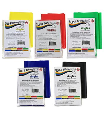 Sup-R Band Latex Free Exercise Band - 5 foot Singles, 5-piece set (1 each: yellow, red, green, blue, black)