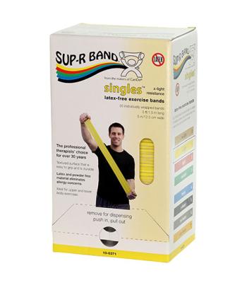Sup-R band, latex-free, 5-foot Singles, 30 piece dispenser set, yellow-black