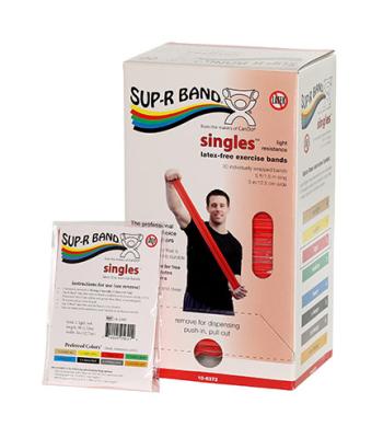 Sup-R Band, latex-free, 5-foot Singles, 30 piece dispenser, red