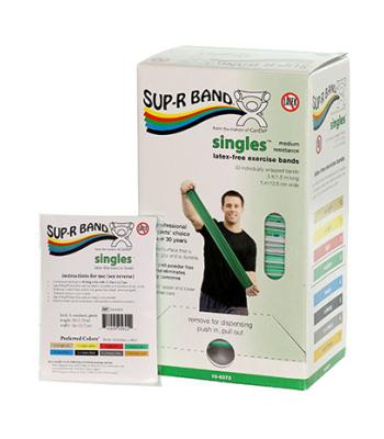 Sup-R Band, latex-free, 5-foot Singles, 30 piece dispenser, green