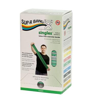 Sup-R band, latex-free, 5-foot Singles, 30 piece dispenser, green