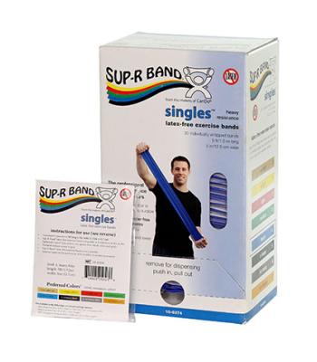Sup-R Band, latex-free, 5-foot Singles, 30 piece dispenser, blue