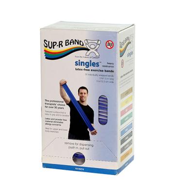 Sup-R band, latex-free, 5-foot Singles, 30 piece dispenser, blue