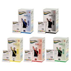 Sup-R Band, latex-free, 5 foot Singles, 30 piece dispenser, 5-piece set (1 each: yellow, red, green, blue, black)