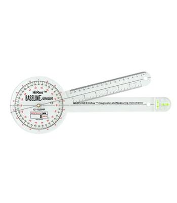 Baseline Plastic Absolute+Axis Goniometer - HiRes 360 Degree Head - 12 inch Arms