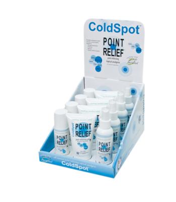 Point Relief ColdSpot Lotion - Retail Display with 4 x 3 oz Spray, 3 oz Roll-on and 4 oz Gel
