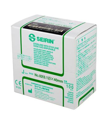 SEIRIN J-Type Acupuncture Needles, Size 00/02 (0.12mm) x 40mm, Box of 100 Needles