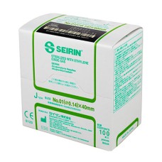 SEIRIN J-Type Acupuncture Needles, Size 0/01 (0.14mm) x 40mm, Box of 100 Needles
