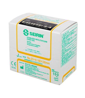 SEIRIN J-Type Acupuncture Needles, Size 2 (0.18mm) x 30mm, Box of 100 Needles