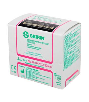 SEIRIN J-Type Acupuncture Needles, Size 4 (0.23mm) x 30mm, Box of 100 Needles