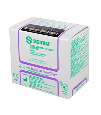 SEIRIN J-Type Acupuncture Needles, Size 5 (0.25mm) x 30mm, Box of 100 Needles