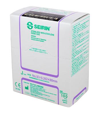 SEIRIN J-Type Acupuncture Needles, Size 5 (0.25mm) x 60mm, Box of 100 Needles
