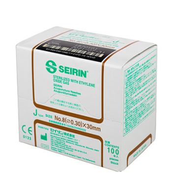 SEIRIN J-Type Acupuncture Needles, Size 8 (0.30mm) x 30mm, Box of 100 Needles