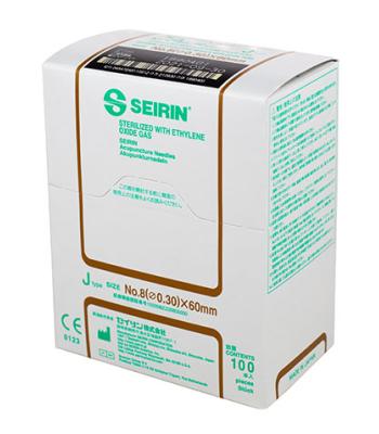 SEIRIN J-Type Acupuncture Needles, Size 8 (0.30mm) x 60mm, Box of 100 Needles