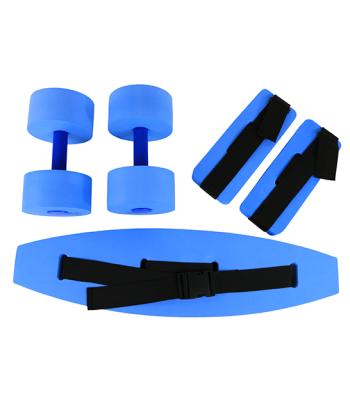 CanDo deluxe aquatic exercise kit, (jogger belt, ankle cuffs, hand bars), medium, blue