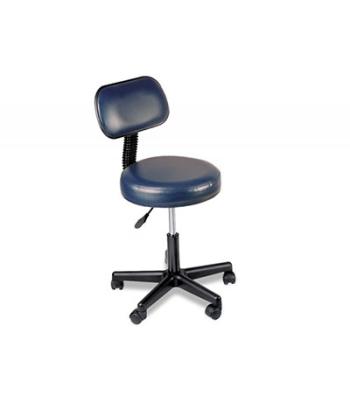 Pneumatic mobile stool, with back, 18" - 22" H, blue upholstery