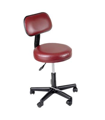 Pneumatic mobile stool, with back, 18" - 22" H, burgundy upholstery