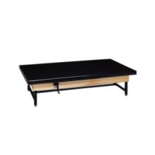 wooden platform table - manual hi-low, upholstered, 7' x 4' x (19" - 27")