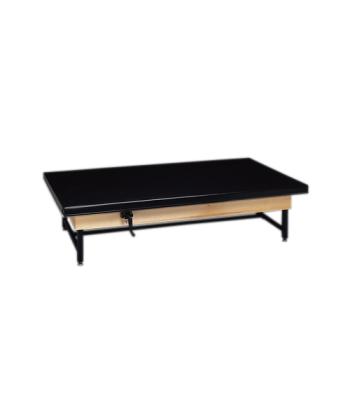 wooden platform table - manual hi-low, upholstered, 8' x 6' x (19" - 27")
