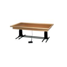 wooden platform table - deluxe electric hi-low, raised-rim, 7' x 5' x (23" - 32")