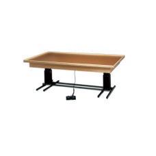 wooden platform table - deluxe electric hi-low, raised-rim, 7' x 4' x (23" - 32")