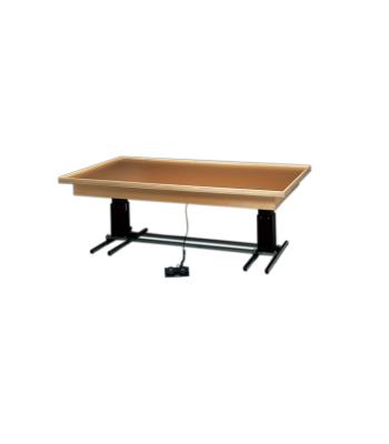 wooden platform table - deluxe electric hi-low, raised-rim, 7' x 4' x (23" - 32")
